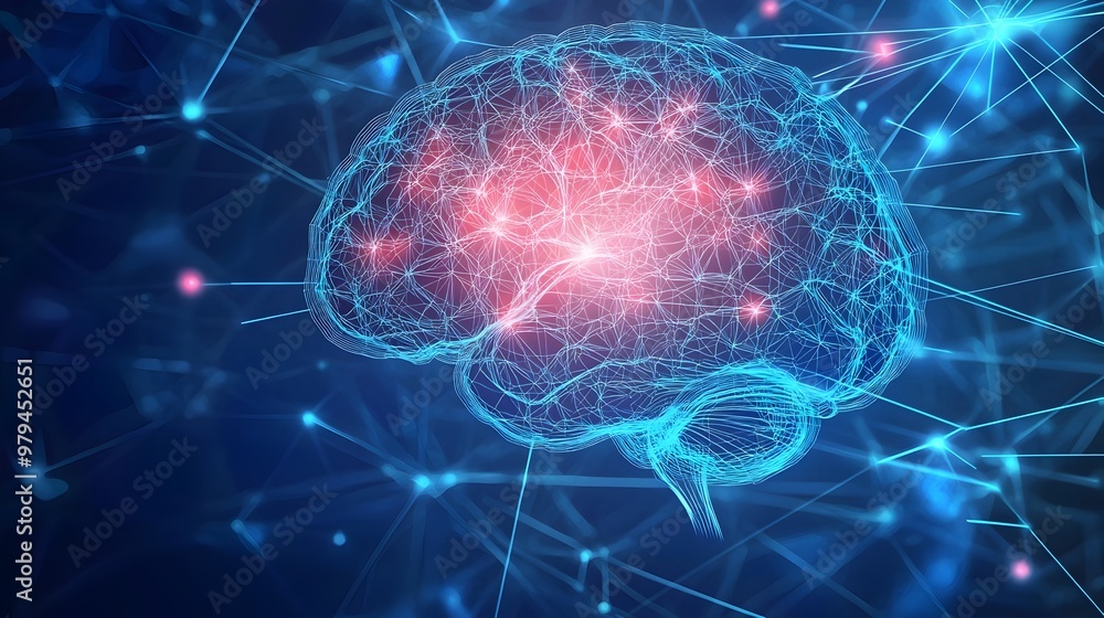 Poster detailed diagram of brain-computer interface technology showcasing neural pathways and digital