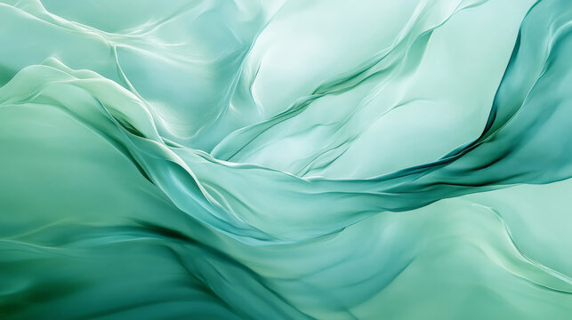 Soft fluid shapes in pastel green and blue flow around the frame of the image, creating a serene, abstract composition with gentle curves and smooth transitions.