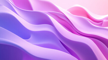 Obraz premium Soft, flowing 3D waves in pastel gradients of purple and pink, creating a serene and abstract design with smooth curves and gentle light reflections.