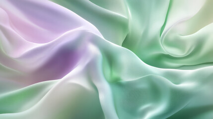 Obraz premium Soft, flowing silk in pastel shades of green and lavender, creating a dreamy, abstract background with gentle folds and dynamic curves.