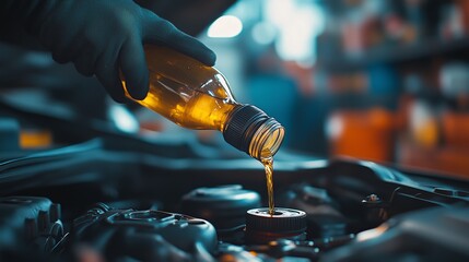 A person is pouring oil into the engine of their car, showing an action that symbolizes making something work well with its main parts