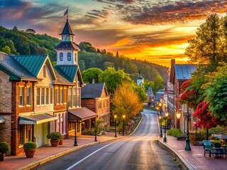 Obraz premium quaint small town peaceful morning learning curve