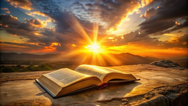 Fiery afternoon sun on ancient scriptures