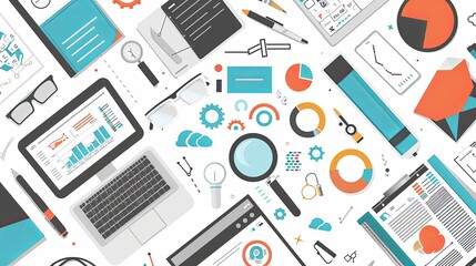 Minimalist search marketing concept illustration with blank creative space for additional design elements or text, representing digital marketing strategies, SEO optimization