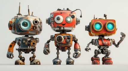 Naklejka premium Three robots with different colors and features