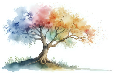 Obraz premium Tree watercolor background illustration