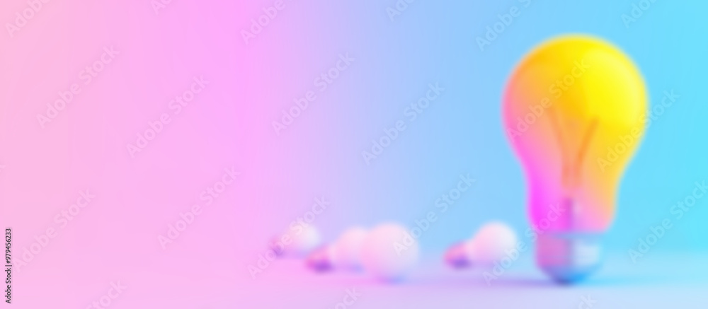 Poster a glowing lightbulb stands out against vibrant gradient background, creating captivating visual cont