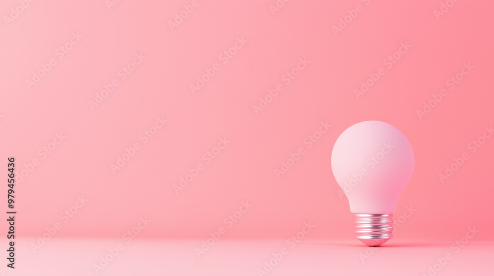 Poster a glowing lightbulb stands out against soft pink background, creating serene and calming atmosphere.
