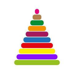 Colorful pyramid toy. Stacked rainbow rings. Bright children's puzzle. Multicolored educational vector.