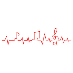Music heartbeat, pulse line with music notes, vector illustration.