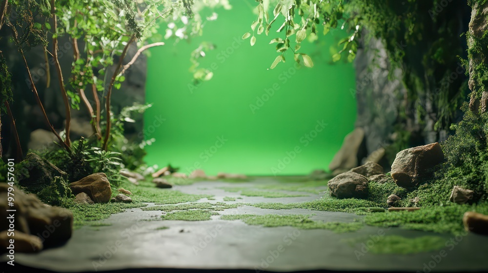 Aufkleber a green forest with a path leading through it