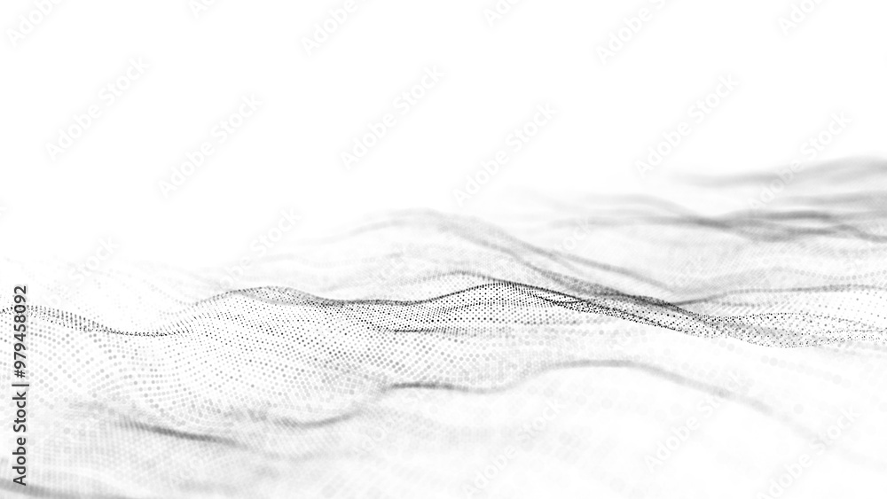 Aufkleber Technology white wave of particles. Big data visualization. Analytics representation. Digital background. 3d rendering.