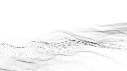Technology white wave of particles. Big data visualization. Analytics representation. Digital background. 3d rendering.