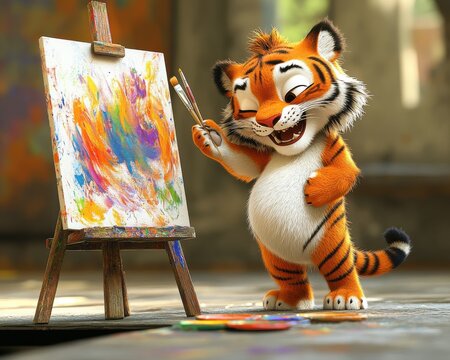 Joyful Cartoon Character, a vibrant 3D figure with a cheerful expression, colorful attire, and playful pose, exuding happiness and creativity.