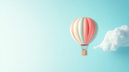 Fototapeta premium A vibrant hot air balloon drifting through a clear blue sky, evoking feelings of adventure