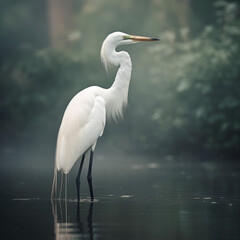 Naklejka premium Great Egret, Elegant White Wading Bird, Wetland Wildlife Photography