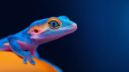 Obraz premium Poster with a gecko, bright saturated colors, space for the concept of environmental protection