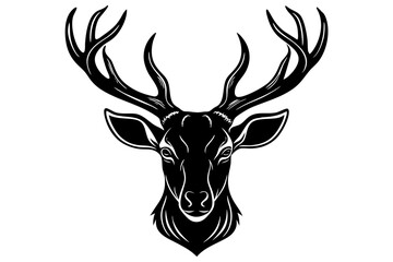 Deer head silhouette vector on white background.