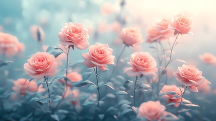 Fototapeta premium Gentle pink roses swaying in the breeze