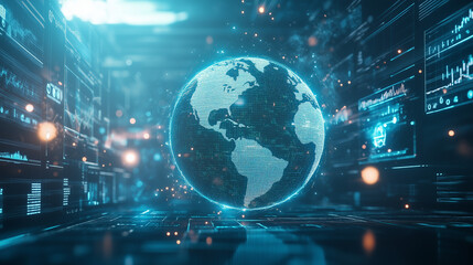 Futuristic Global Data Visualization in High-Tech Digital Environment