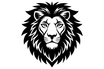 A lion head silhouette vector icon on white background.