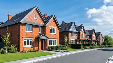 Charming Suburban Neighborhood with Colorful Homes and Lush Greenery