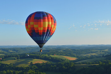 Obraz premium Colorful hot air balloons Floating high in the clear blue sky, the scenery is beautiful and bright.