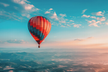 Obraz premium Colorful hot air balloons Floating high in the clear blue sky, the scenery is beautiful and bright.