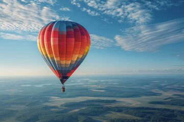 Colorful hot air balloons Floating high in the clear blue sky, the scenery is beautiful and bright.