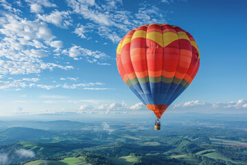 Obraz premium Colorful hot air balloons Floating high in the clear blue sky, the scenery is beautiful and bright.