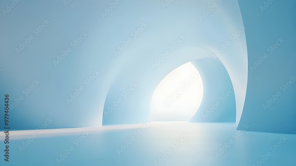 Poster Mesmerizing Abstract Blue Gradient Curves Forming Serene Minimal Geometric Shapes