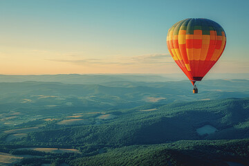 Naklejka premium Colorful hot air balloons Floating high in the clear blue sky, the scenery is beautiful and bright.