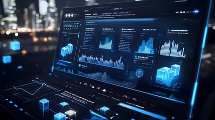 Obraz premium Futuristic Digital Dashboard with Comprehensive Data Analytics and Visualization