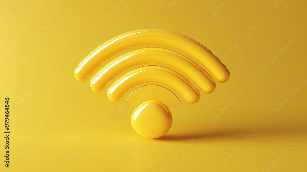 Leinwandbilder 3d rendering of a wifi symbol standing on a yellow background