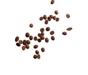 Falling coffee beans isolated on white background with clipping path