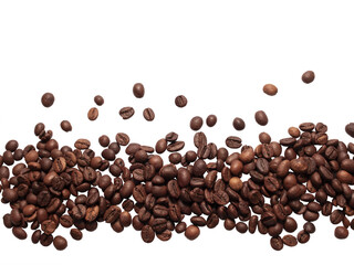 Falling coffee beans isolated on white background with clipping path