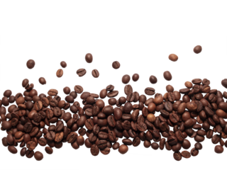 Falling coffee beans isolated on white background with clipping path