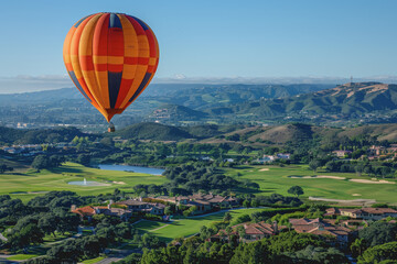 Fototapeta premium Colorful hot air balloons Floating high in the clear blue sky, the scenery is beautiful and bright.