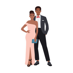 Fototapeta premium Happy couple in evening formal wear. Flat vector Character illustration