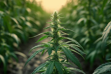 cannabis plant with buds growing outdoors in natural environment closeup