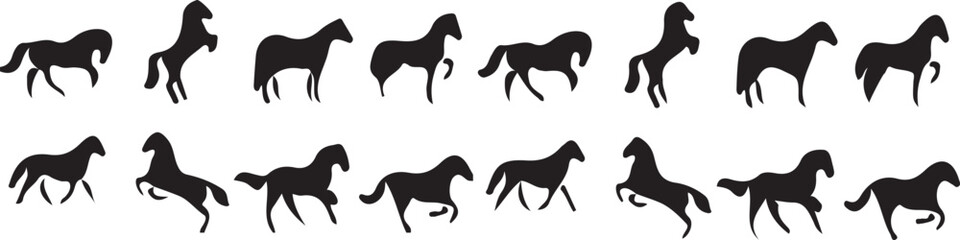 set of silhouette horses vector