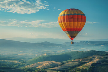 Colorful hot air balloons Floating high in the clear blue sky, the scenery is beautiful and bright.