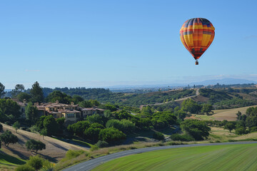 Obraz premium Colorful hot air balloons Floating high in the clear blue sky, the scenery is beautiful and bright.