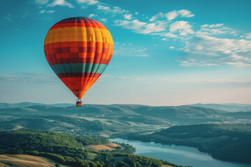 Obraz premium Colorful hot air balloons Floating high in the clear blue sky, the scenery is beautiful and bright.