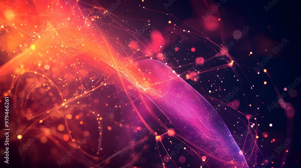 Poster abstract digital artwork with glowing lines and bokeh