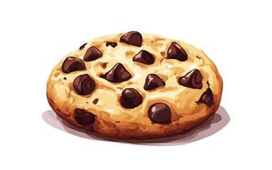 Fototapeta premium Sweet and Delicious Chocolate Chip Cookie Vector Illustration in Cute Cartoon Style on White Background - High Resolution Digital Art with Detailed Design