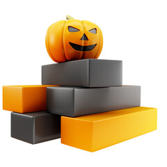 Halloween Jack o lantern pumpkin with a spooky face isolated on transparent background