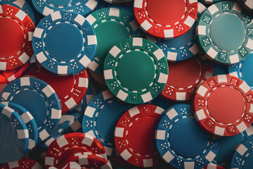 Naklejka premium Casino banner with casino chips and cards. Poker Club Texas Holdem.