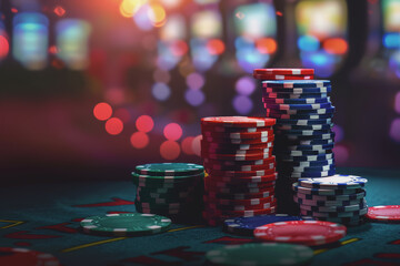 Casino banner with casino chips and cards. Poker Club Texas Holdem.