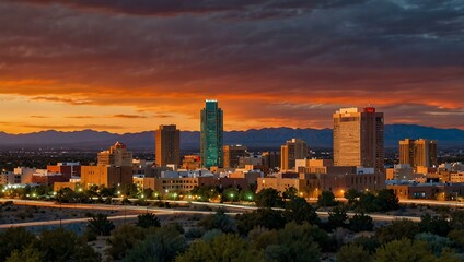 Albuquerque skyline during sunset.